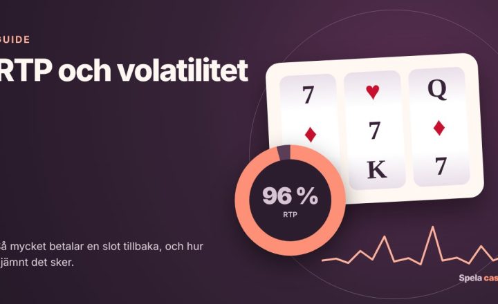 Illustration av en slot med tre hjul och en mätare som visar 96 procent RTP